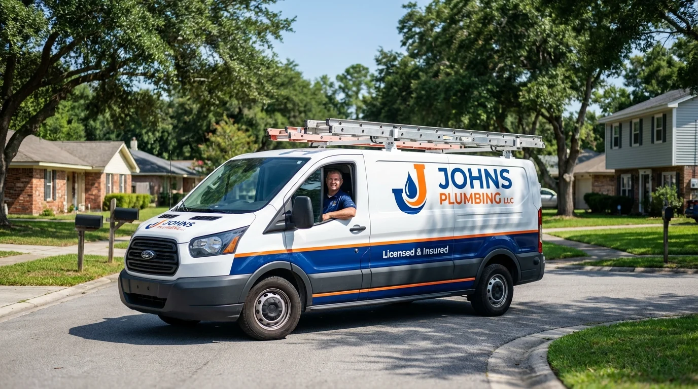 Johns Plumbing LLC service van in Clarksville, TX