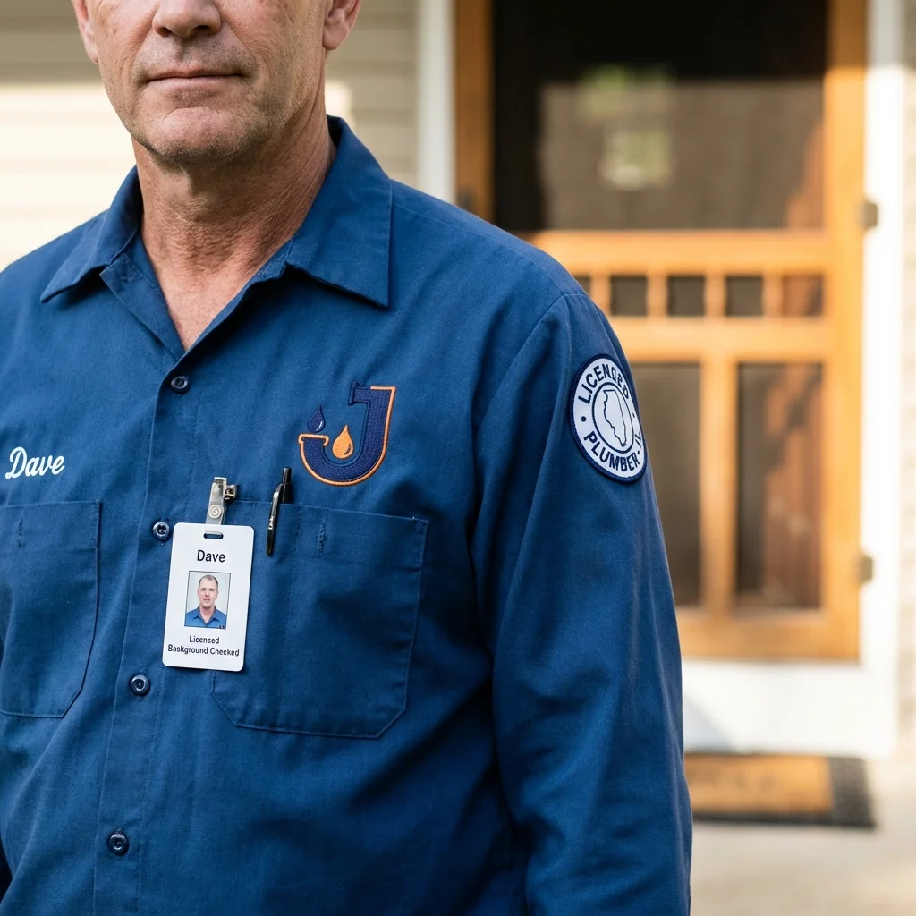 Licensed plumber showing ID badge in Clarksville, TX