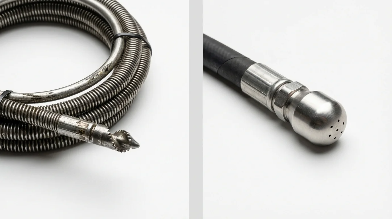 Drain snake cable and hydro jetting nozzle used for drain cleaning in Clarksville, TX