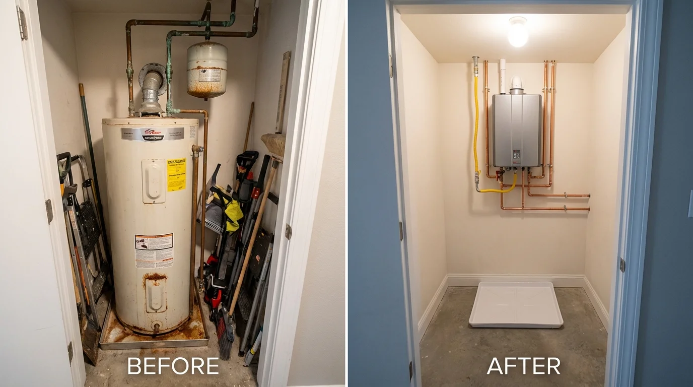 Tank water heater versus wall-mounted tankless unit comparison for Clarksville, TX homeowners