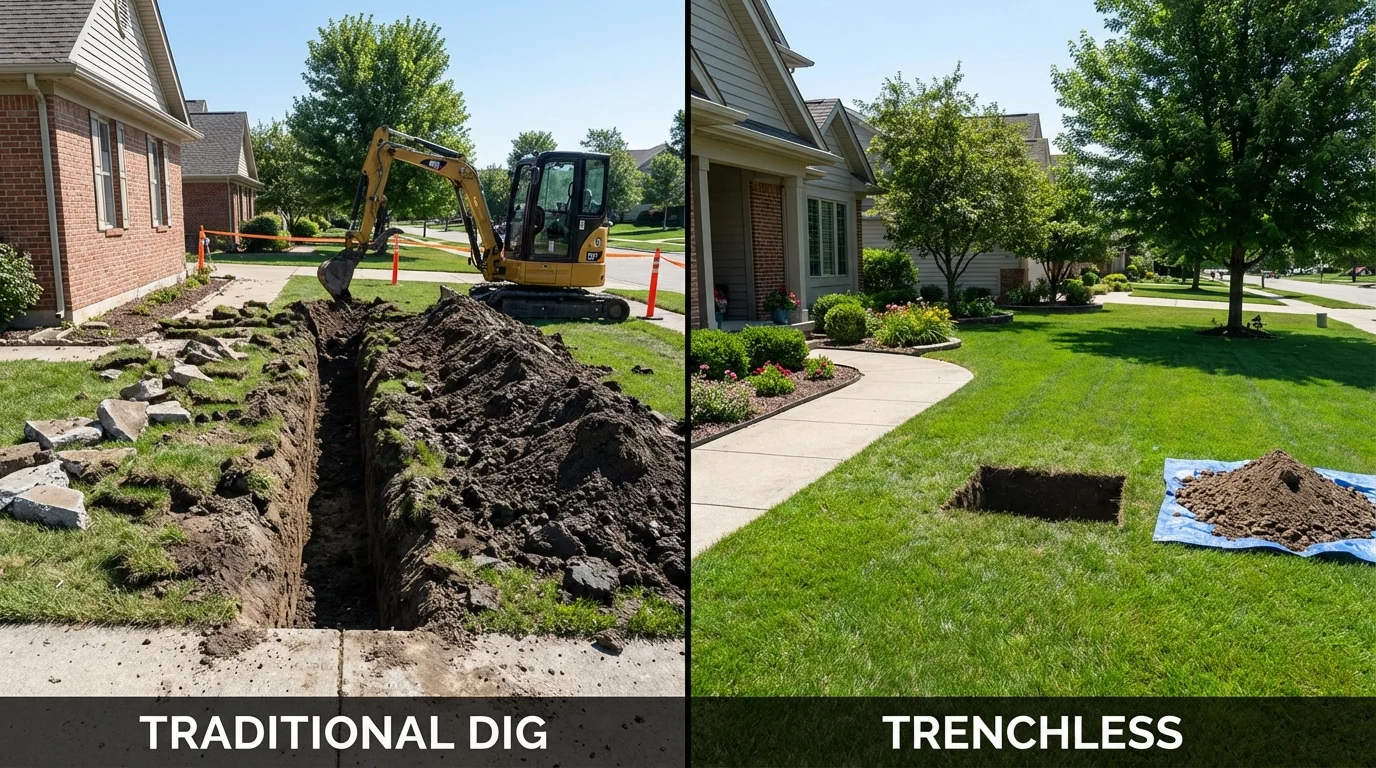 Trenchless sewer repair with minimal yard damage versus traditional excavation in Clarksville, TX